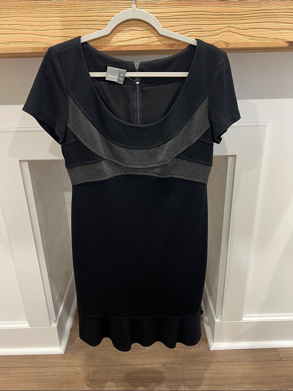 Muse Black Short Sleeve Dress with Charcoal Bands